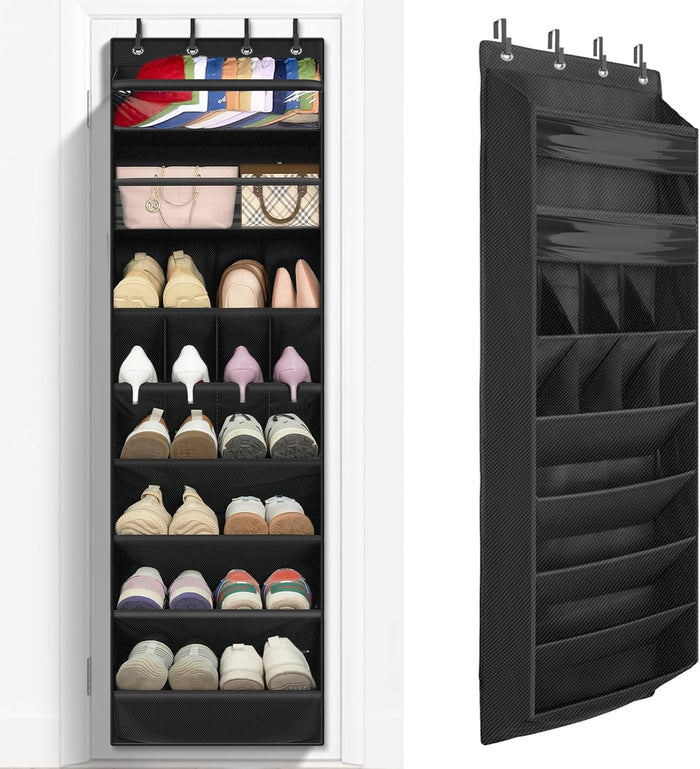 FENTEC 1 Pack Over-the-Door-Shoe-Organizers, Hanging Organizers with Large Pocket Shoe Holder Hanging Shoe Rack for Closet Shoe Organizer for Wall, Over Door Organizer with 15 Pockets Gray