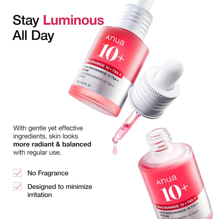ANUA Niacinamide 10 + TXA 4 Serum, Hyaluronic Acid, Tranexamic acid, Facial Serum For GlassSkin, Glow Back Serum, Dark Spot Care, Postnatal Skincare, Korean Skincare (30ml/1.01 fl.oz)