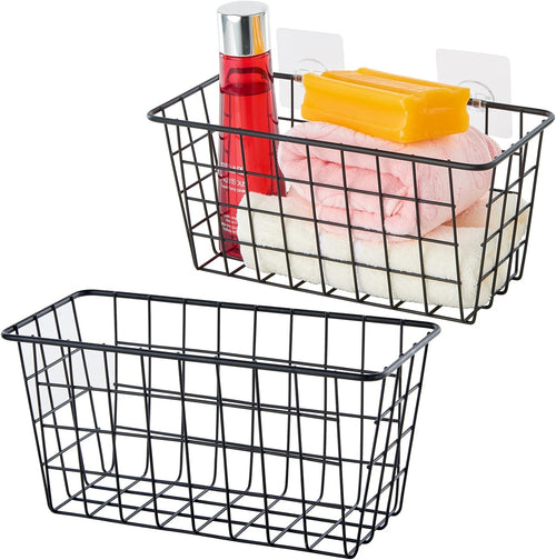 4 Pack Hanging Sorage Basket, Bathroom Basket, Household Goods, with Traceless Tape, no Drilling, for Cabinet Storage, Kitchen, Bathroom, Storage Room,Black