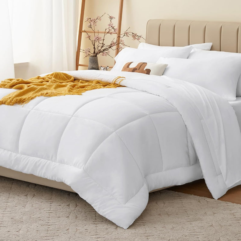 CozyLux Full Size Comforter Sets Grayish Blue, 7 Pieces Bed in a Bag, Blue Comforter Full Size, All Season Bedding Sets with Stitch Quilted Comforter, Flat Sheet, Fitted Sheet, Pillowcases