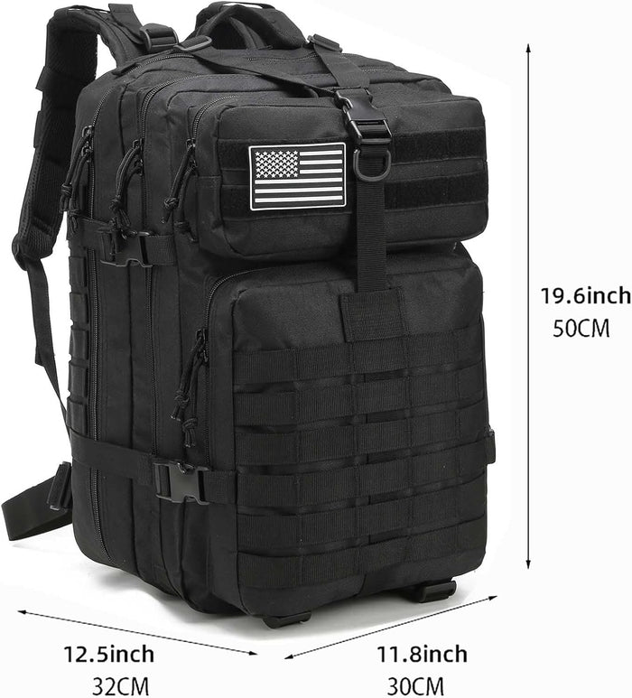 Tactical Military Backpack for Men and Women, 45L Gym Backpacks, 3-Day Assault Pack Bug Out Bag Large MOLLE Daypack for Rucking Hiking Fishing Camping(Black)