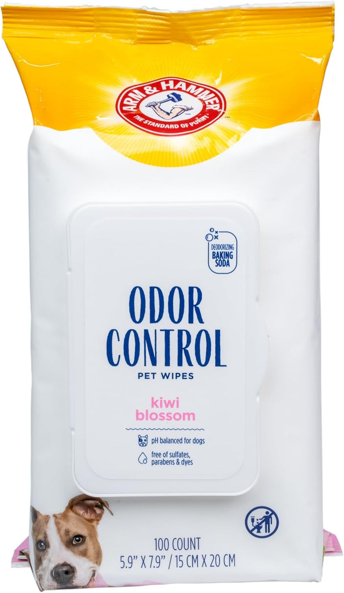 Arm & Hammer Dog Grooming Wipes - Natural Deodorizing Pet Wipe with Coconut - Travel Essential & Supplies for Dogs - Dog Whole Body & Face Cleaning - Odor Eliminator with Baking Soda Power - 100 Count