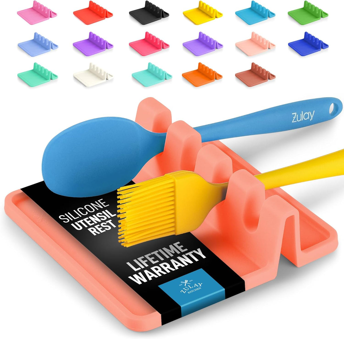 Zulay Kitchen Silicone Utensil Rest - BPA-Free, Durable Spoon Rest with Drip Pad - Heat-Resistant for Stove Top & Counter - Kitchen Gadget Holder