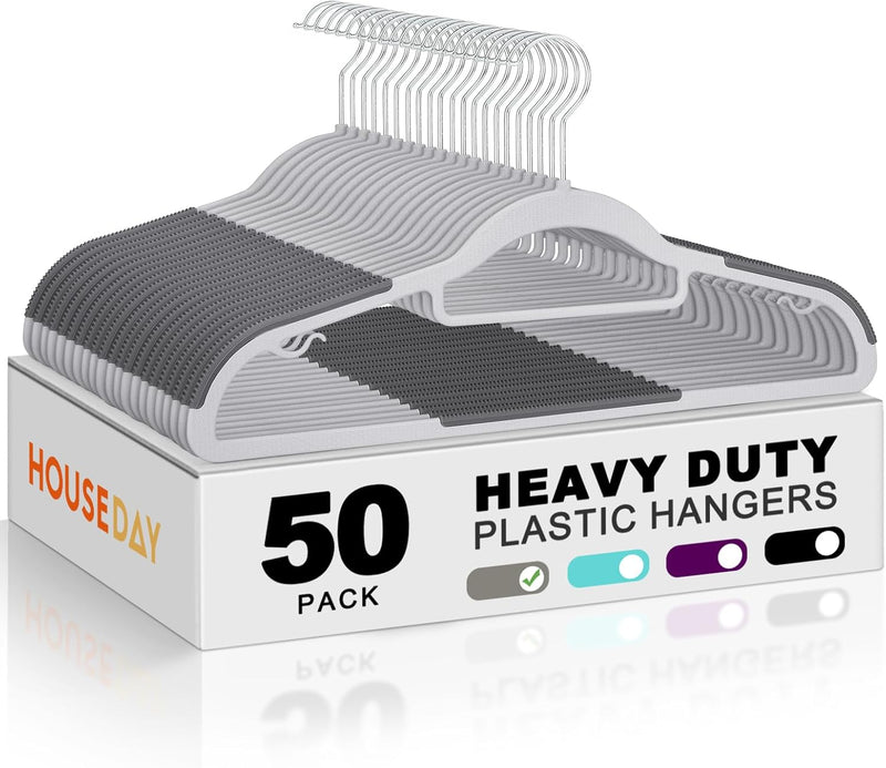 HOUSE DAY Quality Plastic Hangers 30 Pack, Non Slip Plastic Clothes Hangers Gray, Ultra Thin Hangers with 360° Swivel Hook, Heavy Duty Coat Hanger Space Saving, Ideal for Suits, Shirts, Pants
