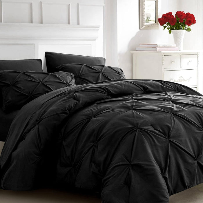 Ubauba 7pc Purple Comforter Set Queen Size with Sheets, Pintuck 7 Piece Bedding Comforters Bed in a Bag for All Season, Pinched Pleat Bed Set with Comforter (Purple,Queen)