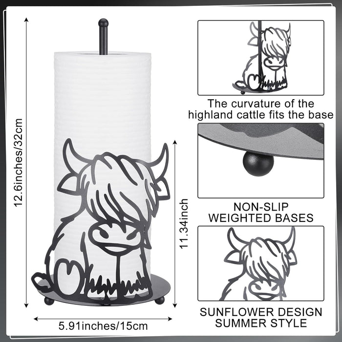Shimeyao Highland Cow Metal Paper Towel Holder Farmhouse Highland Cow Kitchen Decor Accessories Large Metal Towel Holder Stand for Kitchen Bathroom Home (Stylish)