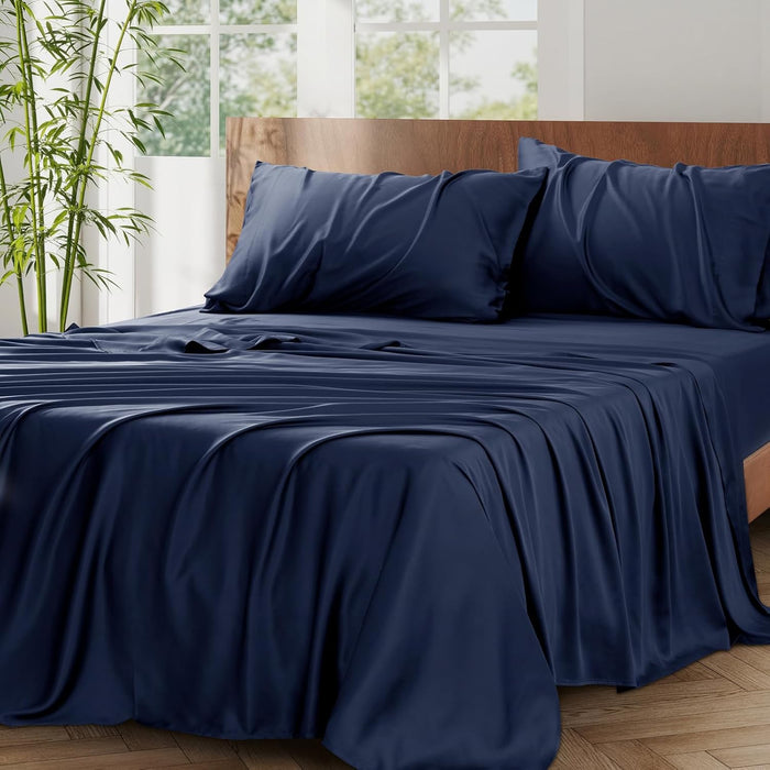 King Sheet Set, 100% Rayon Derived from Bamboo, 4-Piece, 16 Inch Deep Pockets, Cooling Sheets for King Size Bed Set, Breathable & Silky Soft, Hotel Bedding Sheets & Pillowcases, Baby Blue