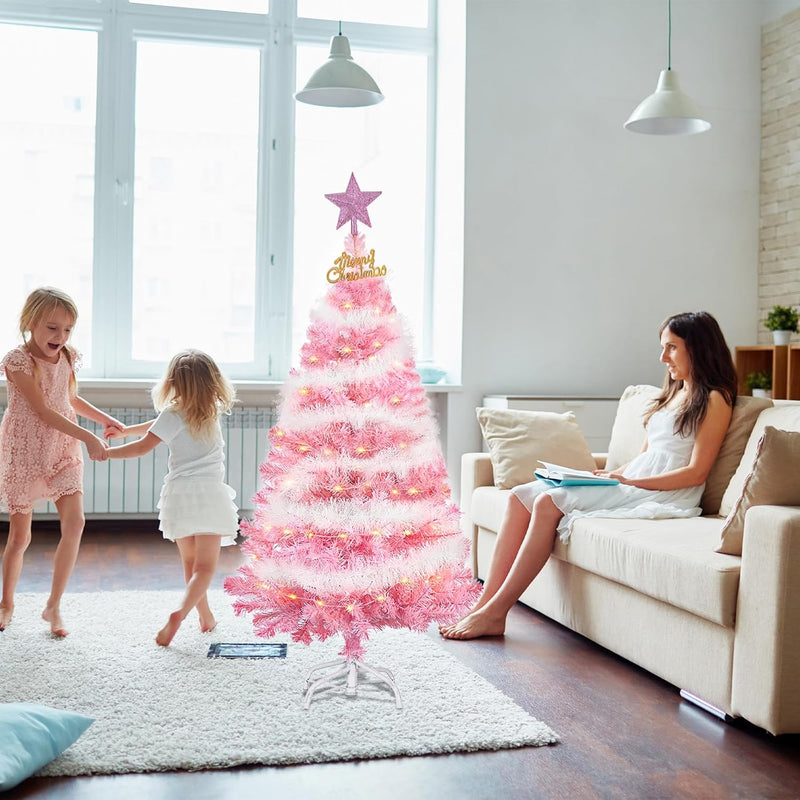 Pink Christmas Tree, 4FT Christmas Tree with Metal Stand, Artificial Pink Tree with 300 Branch Tips, Easy Assembly, for Indoor Outdoor Holiday Decoration