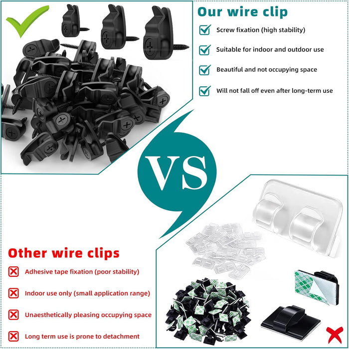 Outdoor String Lights Clips, Weatherproof Cable Hanger Hooks for Hanging Fairy Lights, Holiday Decor - Black, 50 Pack