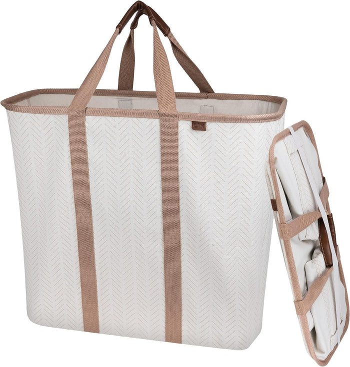 CleverMade Collapsible Laundry Basket Hamper - Navy Noir Cream 2-Pack 64L - Space Saving Storage Organizer with Handles Foldable Home Organization