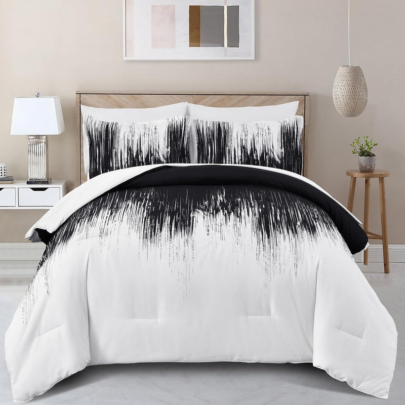 Ombre Blue Comforter Set King Size Reversible Gradient Blue Grey Boho Bedding Set for Men Women 8 Pieces Bed in A Bag Bohemian Bed Set With Comforter, Sheets, Pillowcases & Shams, Cushion Cover