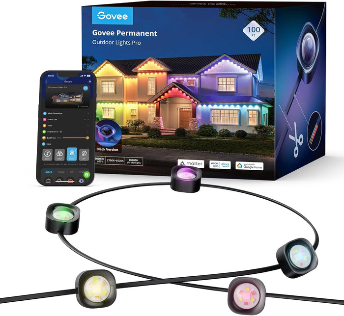 Govee Permanent Outdoor Lights Pro, 200ft with 120 RGBIC LED Lights for Daily and Accent Lighting, 75 Scene Modes for Outdoor Decor, IP67 Waterproof, Works with Alexa, Google Assistant, Matter, White