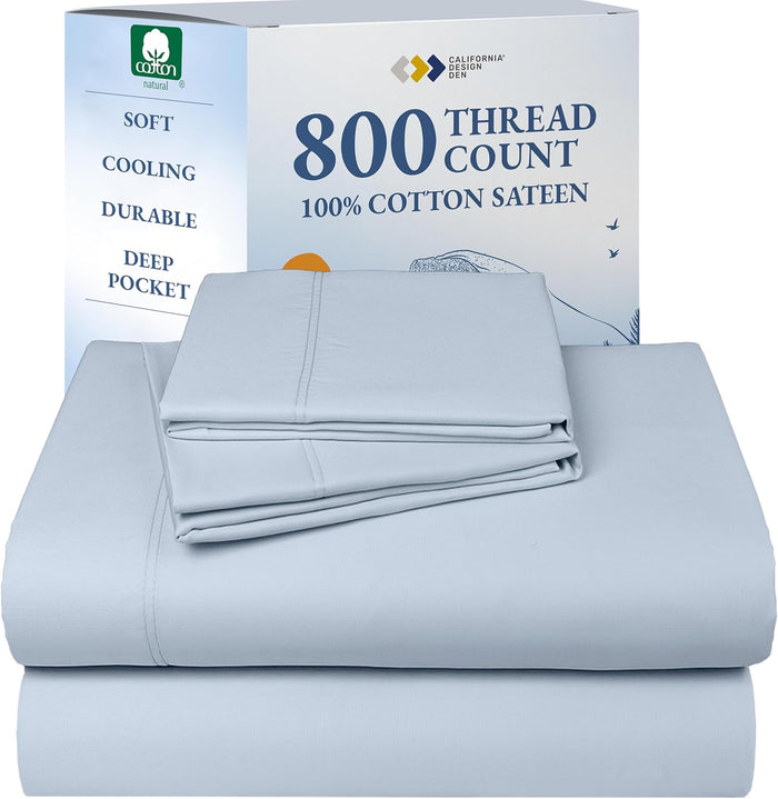 California Design Den Split King Sheets Sets for Adjustable Bed -Buttery Soft 800 Thread Count 100% Cotton Set, Beats Fake Egyptian Claims, Sateen Bedding Set with Durable Twin XL Fitted Sheets (Blue)