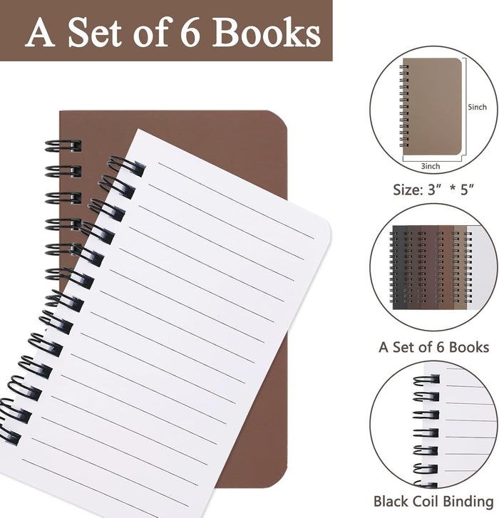 6 Pack Spiral Notebook Small Pocket Notebook 3x5 Spiral Notepads With Lined Pages, Small Top Spiral Notebook Little Mini Memo Steno Note Pads for Outdoor Home Office College School