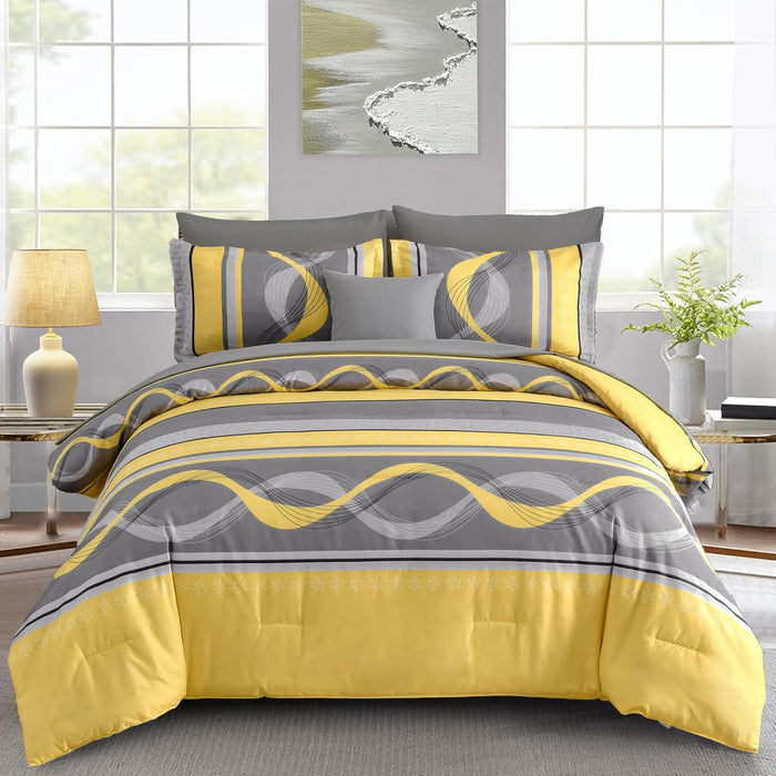 Anibedding Black Comforter Set Queen Size,8 Pieces Boho Bed in a Bag Patchwork Striped Comforter Set, Soft Microfiber Bedding Set for All Season(90"×90")