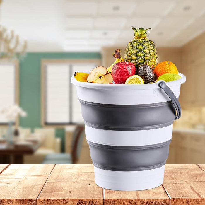 10L /2.6 Gal Large Collapsible Bucket with Handle - Portable Silicone Mop Bucket for Cleaning, Camping, Car Washing - Space-Saving for Outdoor, Fishing, Household – Pair of Silicone Gloves for Free