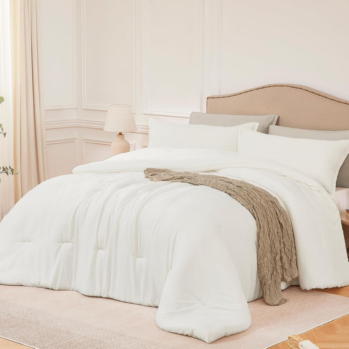 Queen Comforter Sets White,3PCS Soft Lightweight Breathable Bedding Comforter Sets for All Season, Queen Size(90''×90'' Comforter & 2 Pillowcases)