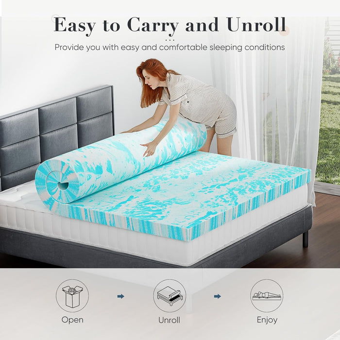 Memory Foam Mattress Topper Queen, 2 Inch Thick Gel Infused Bed Toppers for Queen Size Bed, Soft Mattress Pads for Sleeper Sofa, RV, Camper, CertiPUR-US Certified, Blue