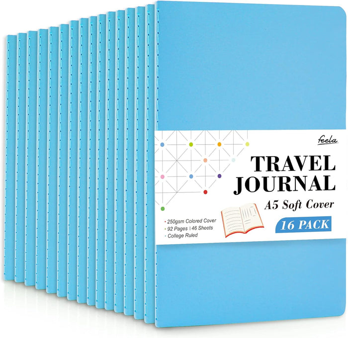feela 16 Pack Soft Cover Journal Bulk, Lined Notebooks College Ruled for Work for Women Girl Writing, Blank Travel Journal Note Taking Notebook School Business Supplies, 8.2” x 5.5”, A5, Gray