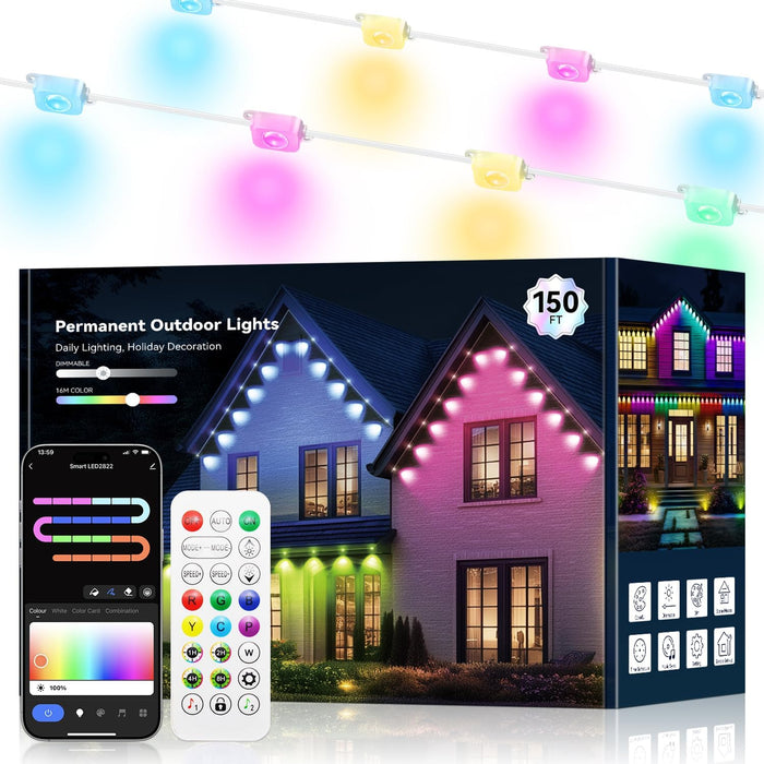 Permanent Outdoor Lights for House -Eaves Lights 50FT with 25 IC+RGBCW LED IP67 Waterproof, Smart Outside LED Christmas Light with App/Remote, Eternity Lighting for Holiday/Daily