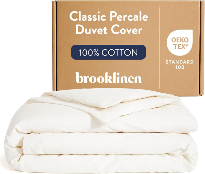 Brooklinen Luxury Percale Duvet Cover – 100% Cotton, Cool, Crisp, Extra-Long Corner Ties, Button Closure, Soft & Breathable – Machine Washable, Duvet Cover Full/Queen Bed Sizes (Abyss)