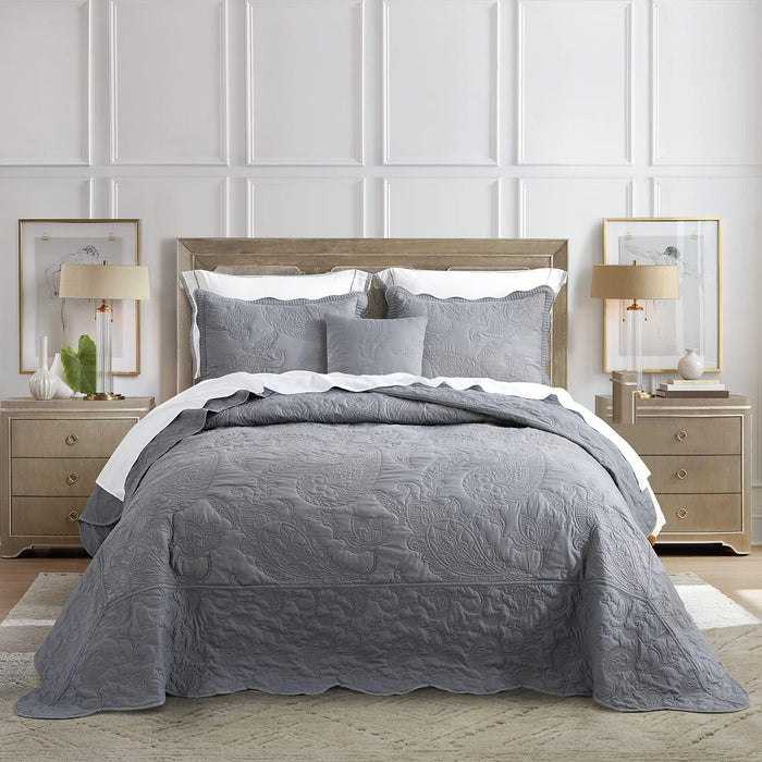 HZ & HY Oversized King Bedspread 128x120 Extra Wide, Quilted Coverlet Bedding Set, Lightweight Thin Comforter, Reversible, 5 Piece, 100% Microfiber, Mocha