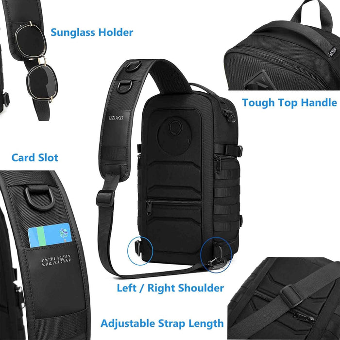 Sling Bag Tactical Sling Backpack Anti Theft Shoulder Crossbody Bag Water Resistant Travel Bag for 12.9 Inch Ipad