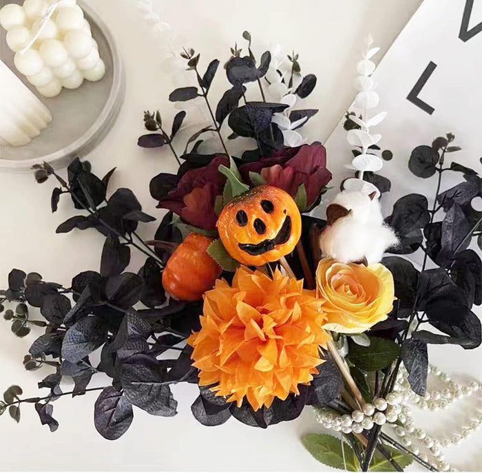 Halloween Artificial Flower, Black Eucalyptus Stems Leaves Branches Fake Flower Arrangement Farmhouse Decor (Black)