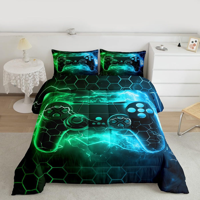 Feelyou Kids Gamer Comforter Set Twin Size, Galaxy Gaming Bedding Set Glitter Game Comforter Boys Girls Gamepad Teens Duvet Set Bedroom Decor Bed Set 2Pcs
