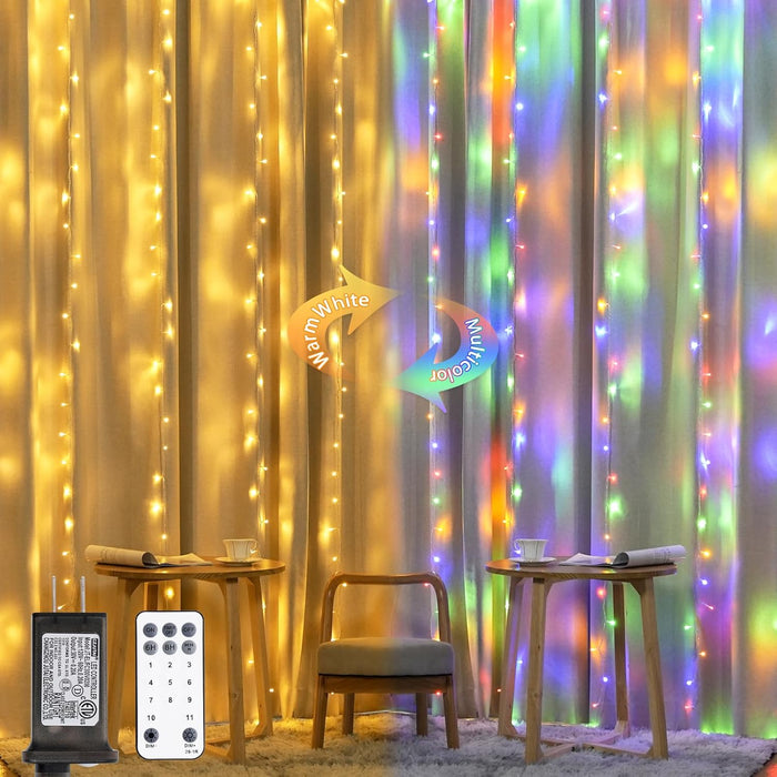 JMEXSUSS 300 LED Remote Control Curtain Lights, Plug in Fairy Curtain Lights Outdoor, Window Wall Hanging String Lights for Bedroom Backdrop Wedding Party Indoor Christmas Patio Dorm Decor, Warm White