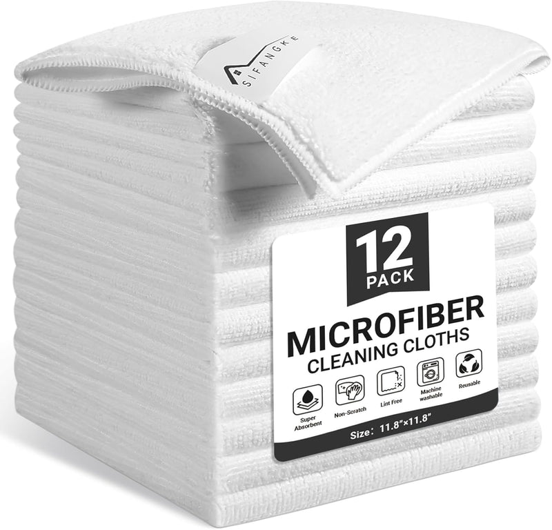 Microfiber Cleaning Cloth, 12 Pack Blue Cleaning Rags for Housekeeping, Reusable Microfiber Towels for Car, Kitchen, Bathroom and Household Cleaning Supplies, 11.8"X11.8"