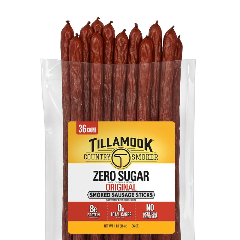 Tillamook Country Smoker Smoked Sausage, Hunter's Sausage, 16 Ounce (36 Count Meat Sticks Bulk Pack) Real Hardwood Smoked, Low Carb, High Protein Ready to Eat Keto Snack