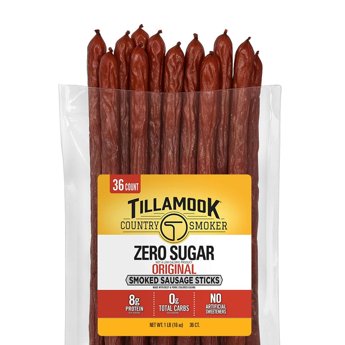 Tillamook Country Smoker Smoked Sausage, Hunter's Sausage, 16 Ounce (36 Count Meat Sticks Bulk Pack) Real Hardwood Smoked, Low Carb, High Protein Ready to Eat Keto Snack