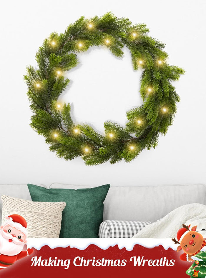 9FT Real Touch Norfolk Pine Garland Christmas with Light Winter Artificial Faux Greenery Garland Table Mantle Stairs Fireplace Wall Decor Outdoor Indoor Porch Home Decorations (Battery Not Included)