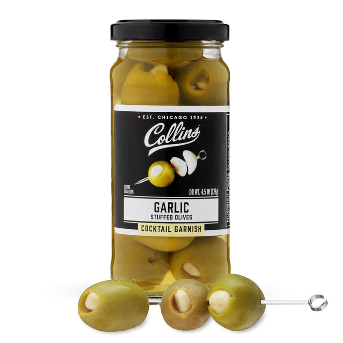 Collins Gourmet Blue Cheese Olives, Premium Stuffed-Cheese Garnish for Cocktails, Martinis, Bloody Marys, Snack Trays, Charcuterie, and Salads, Condiment Olives, 4.5 Oz