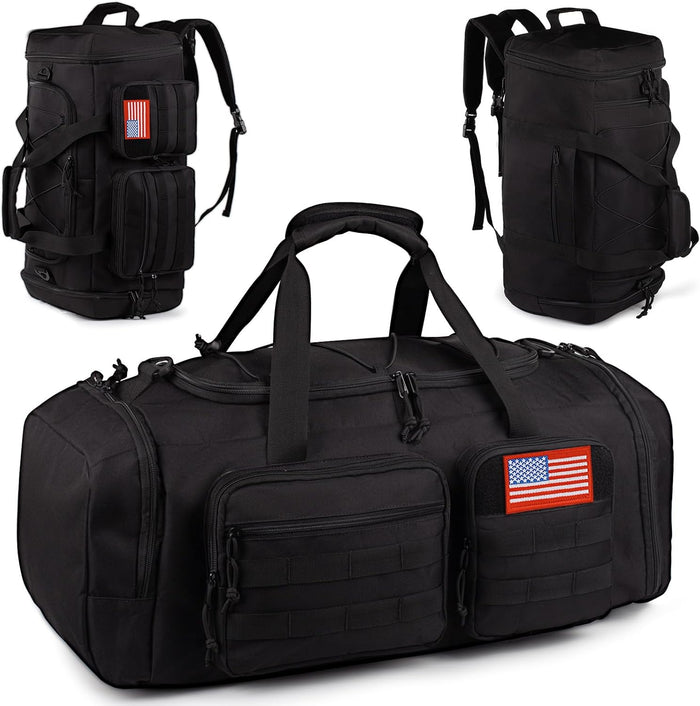 Tactical Gym Bag for Men，70L Large 3 in 1 Sports Duffle Bag with Shoes Compartment for Travel,Water Resistant Travel Backpack Weekender Overnight Bag with Wet Pocket for Women