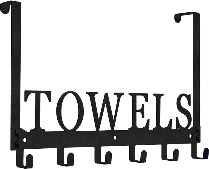 Over The Door Hooks - Towel Holder for Bathroom, Bedroom, Kitchen & Pool - Sandblasted Black Metal Wall Mount