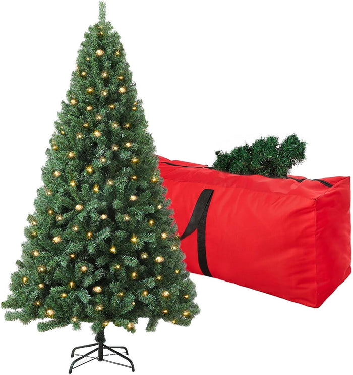 4ft White Prelit Artificial Christmas Tree, Arbol de Navidad Premium Spruce Xmas Tree with 450 Branch Tips, 150 Warm Lights, Foldable Metal Base Stand