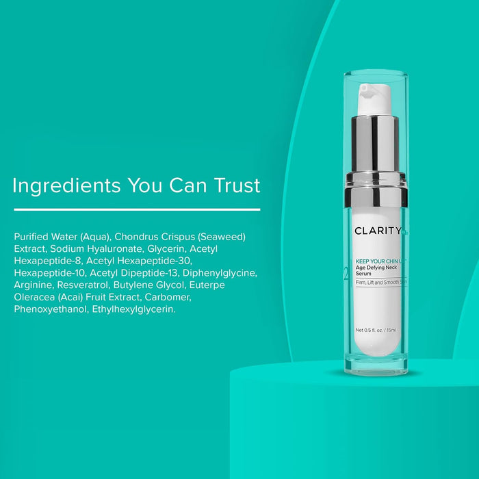 ClarityRx Keep Your Chin Up Anti-Aging Neck & Chest Serum, Natural Plant-Based Hyaluronic Acid Treatment for All Skin Types (1 fl oz)