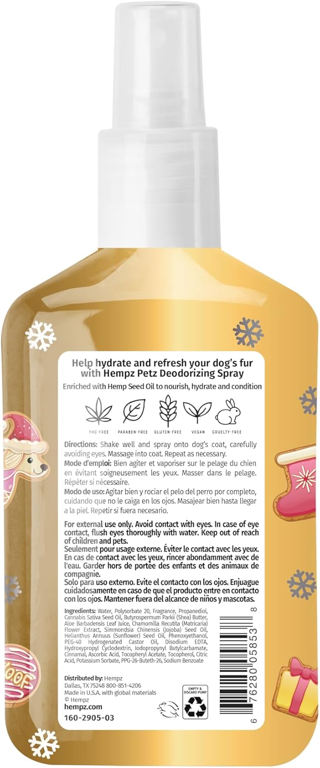Hempz Petz, New Deodorizing Dog Spray, Frosted Vanilla Sugar Cookie, Pet Cologne, Limited Edition, 8.5 fl.oz.