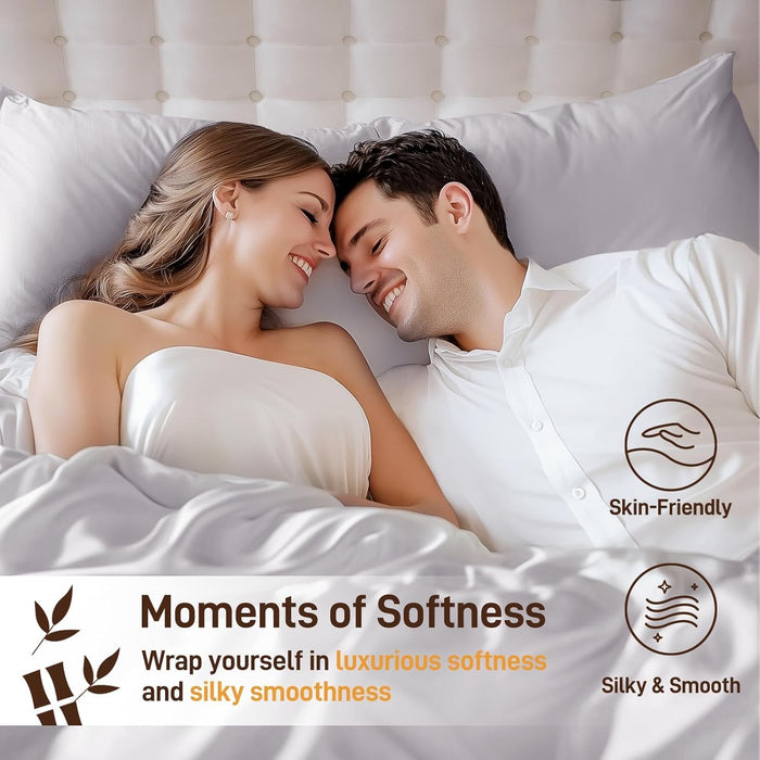 Viscose Derived from Bamboo, Soft Cooling Bedding with Silky Smooth Finish,16" Deep Pocket, Hypoallergenic, Breathable, 4 Piece Queen Size Luxury Hotel Silver Gray Bed Sheets, Oeko-Tex Certified