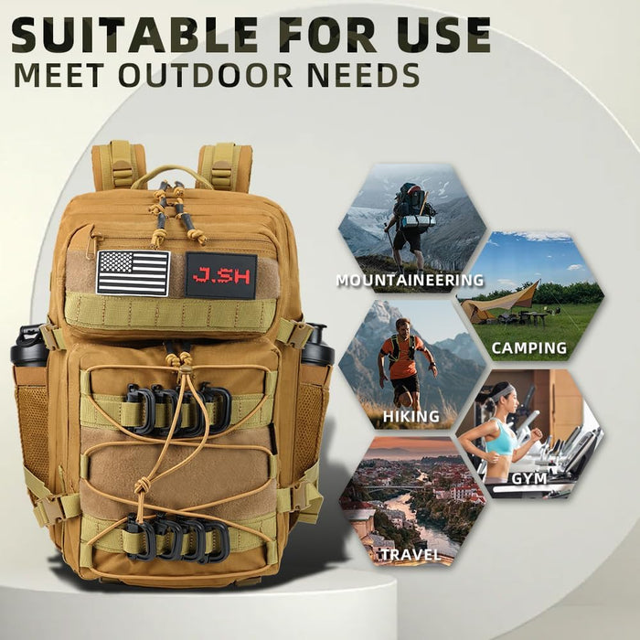J.SH Military Tactical Backpack for Men 45L Large Capacity Backpack MOLLE 3 Days Assault Pack Bag Waterproof Durable Army Hiking - Khaki