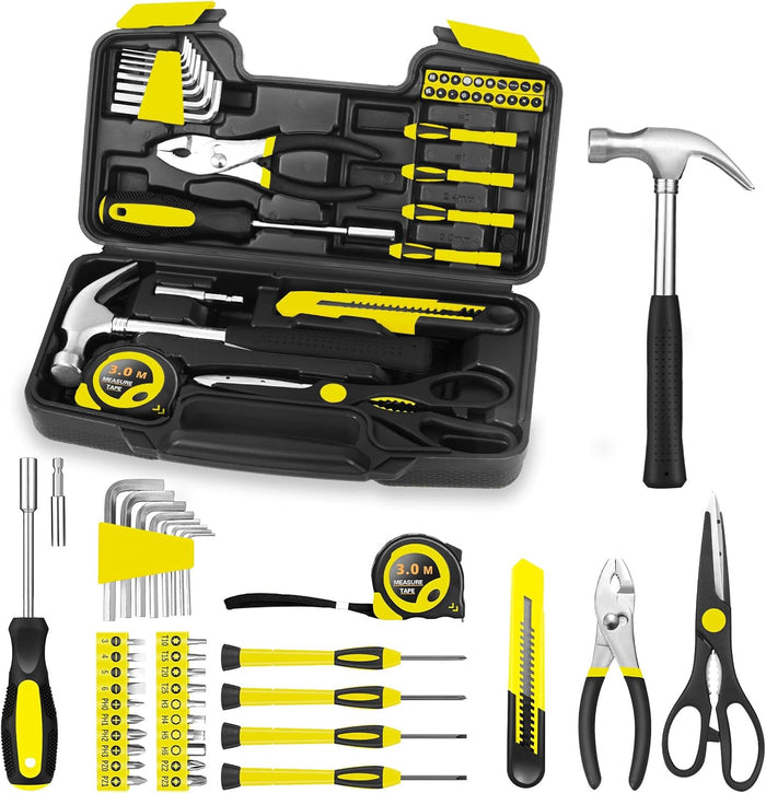 39 Piece Household Tool Set General Repair Small Hand Tool Kit Basic Home Tool Set in Toolbox Storage Case for Home Garage Office College Dormitory Use, Orange