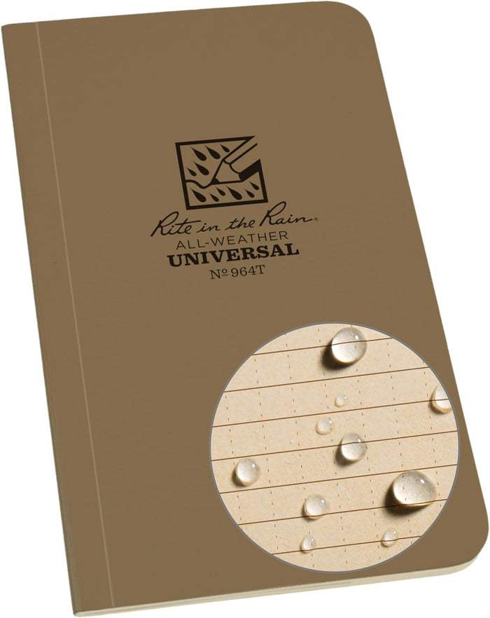Rite in the Rain Weatherproof Soft Cover Pocket Notebook, 3.5" x 5", Green Cover, Universal Pattern (No. 954)