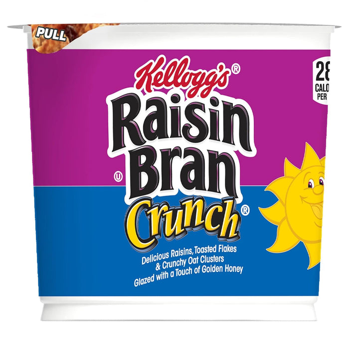 Kellogg's Raisin Bran Crunch Breakfast Cereal Cups, Fiber Cereal, Made with Real Fruit, Original, 33.6oz Case (12 Cups)