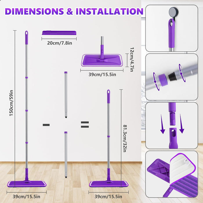 Microfiber Mops for Floor Cleaning - BPAWA Flat Floor Mop with 4 Reusable Washable Pads fit for Swiffer Powermop Kitchen Wet Dry Dust Mop for Hardwood Laminate Wood Tile Ceramic Vinyl Wall Floors