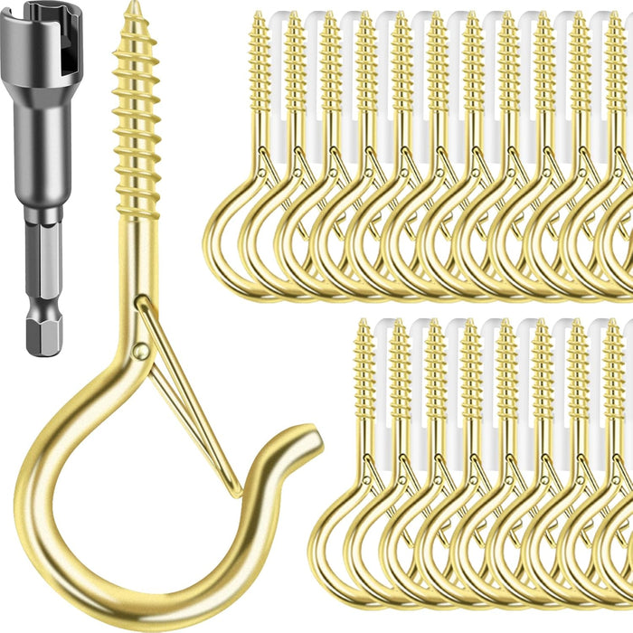 36 PCS Q-Hanger Hooks with Safety Buckle, Windproof Screw Hooks for Outdoor String Lights Hanging Christmas Lights, Plants, with 1 Wing Nut Driver