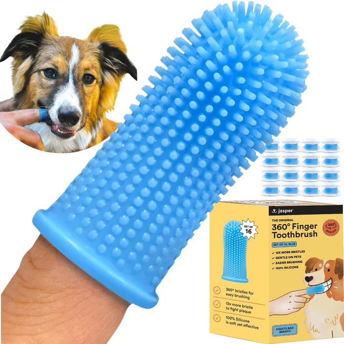 Jasper Dog Toothbrush, 360 Dog Tooth Brushing Kit, Finger Toothbrush, Cat Tooth Brush, Teeth Cleaning, Pet Tooth Brush for Small & Large Pets, Pet Toothpaste Not Included, 2-Pack Blue