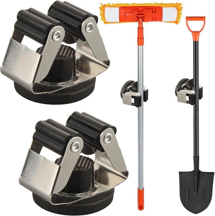MUTUACTOR Magnetic Broom Holder,4PCS Anti-Slip Magnetic Mount Storage Broom Holders with Rubber Grippers,12lbs Heavy Duty Magnetic Tool Holder for Work Garage Laundry Kitchen RV Van Accessories