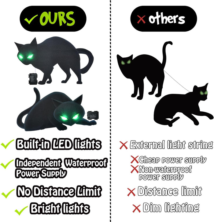 Lighted Black Cat Decor Yard Signs, 4 PCS Halloween Decorations Outdoor Scary Black Cat with LED Lights Glow Eyes for Lawn Garden Yard Stakes Outside Halloween Decoration Decor Clearance
